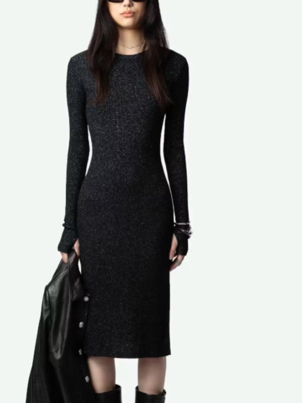 Zadig & Voltaire Ruby midi dress Black sparkly cotton knit Sz S